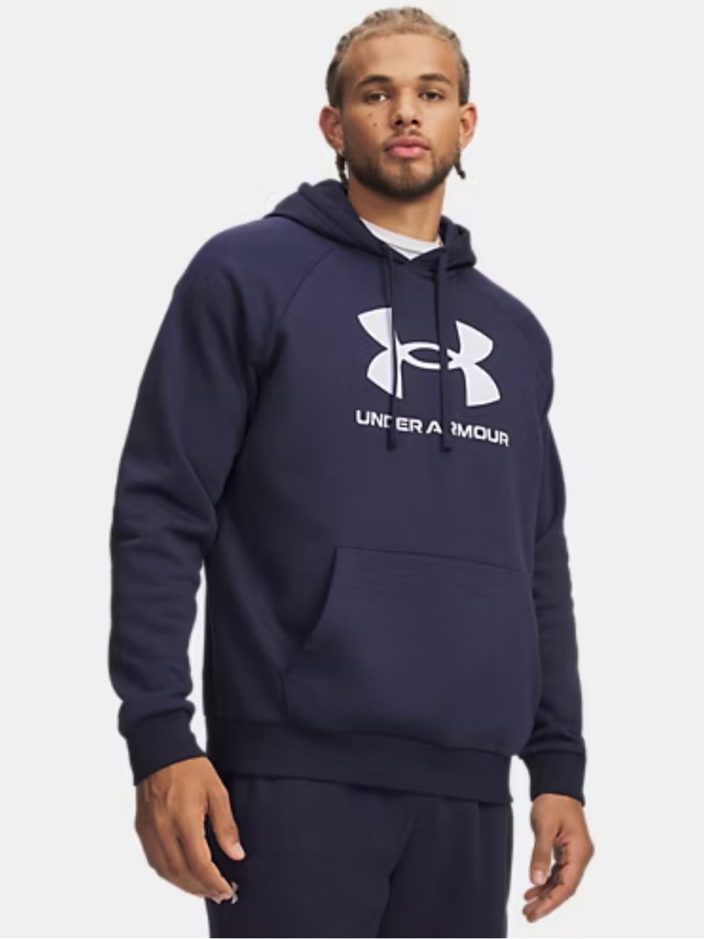 Under Armour Mens Navy Pullover Hoodie with White Logo Size-Small Sporty Casual